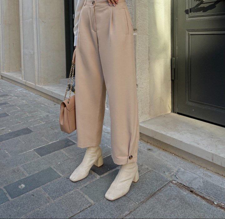 Pantalon Taille Haute Beige